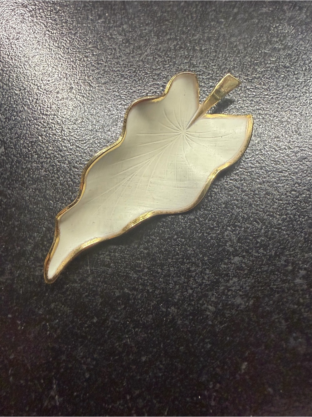 Gold-Edged Cream Leaf Brooch